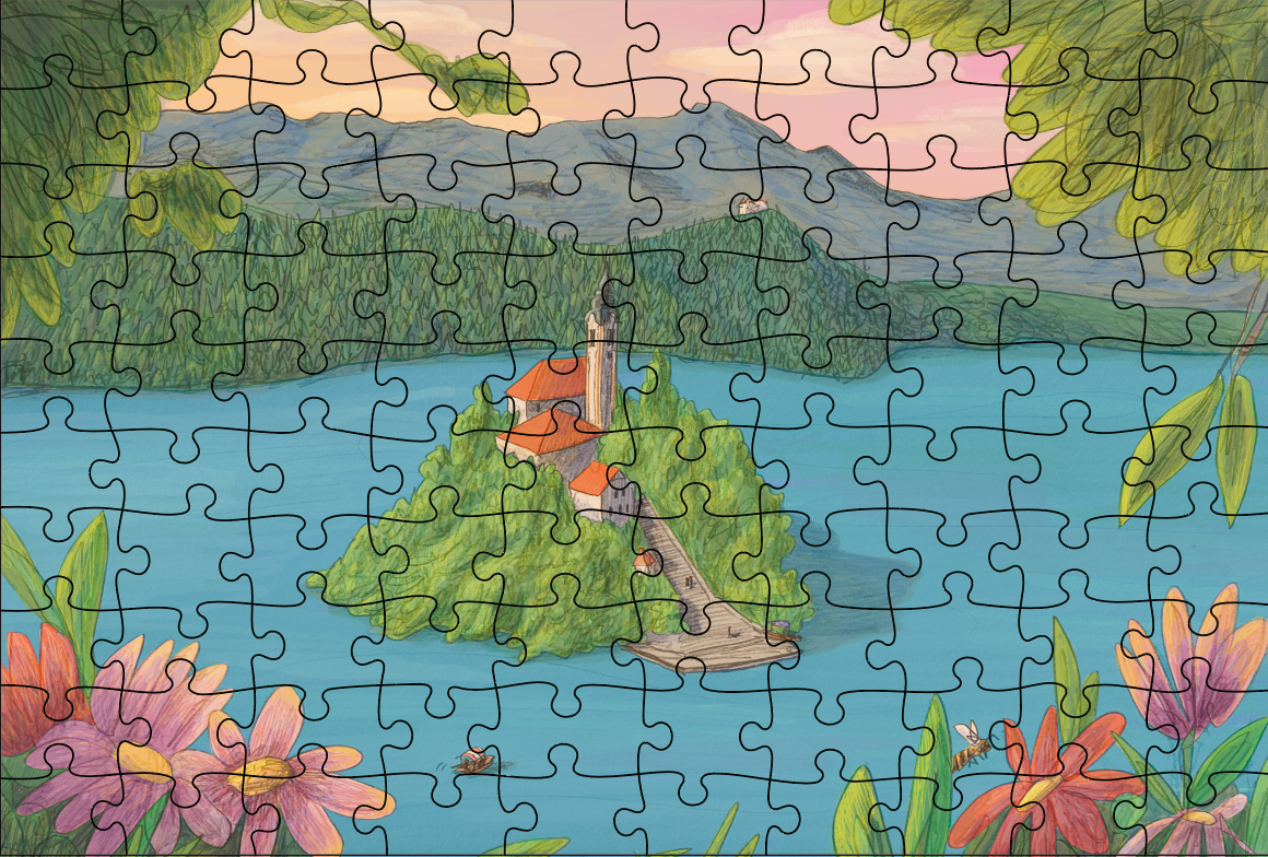 bled Sestavljanka Bled – 100 delov, ilustracija Darje Remc