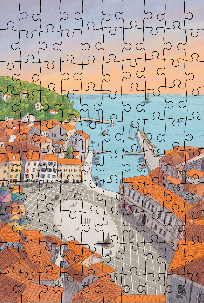 piran Sestavljanka Piran – 100 delov, ilustracija Darje Remc